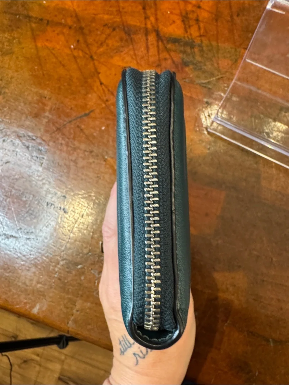 Coach Teal Zip Wallet with Silver Logo - Picture 6 of 11